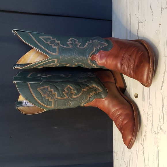 Anderson Bean Cowboy Boots in Brown and Green - Men's size 8.5 D - Picture 3 of 17